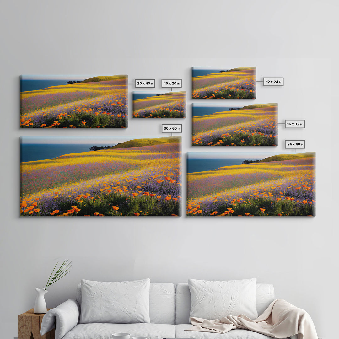 Vintage Wildflower Field Wall Art | Field Of Flowers Art | Botanical Wildflower Art | Framed Canvas Print | Framed Art