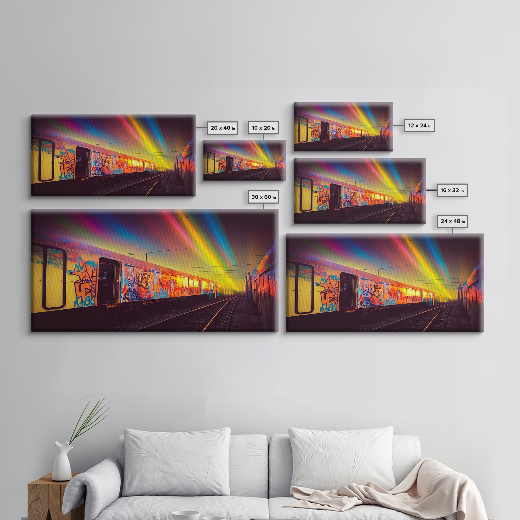 Box car graffiti art, wall decor, train box car, ready to hang canvas print wall art, rainbow train wall art