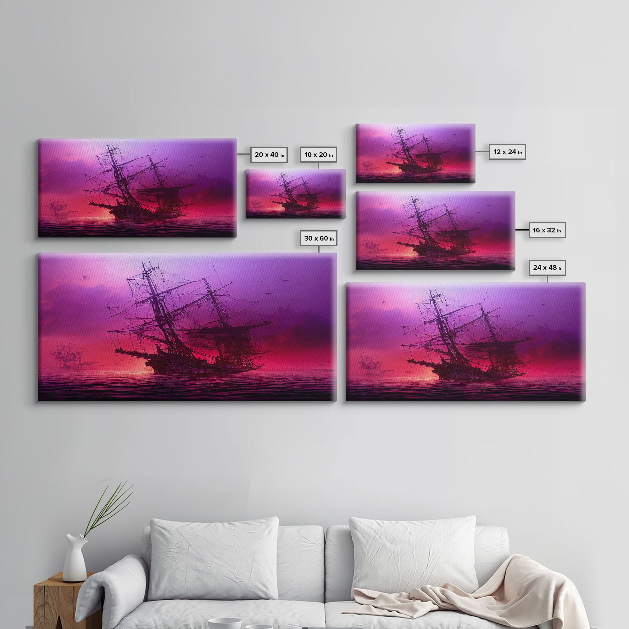 Outrun Style Ghost Ship, Abandoned Pirate Ship, ready to hang canvas print, framed art, cool unique wall decor