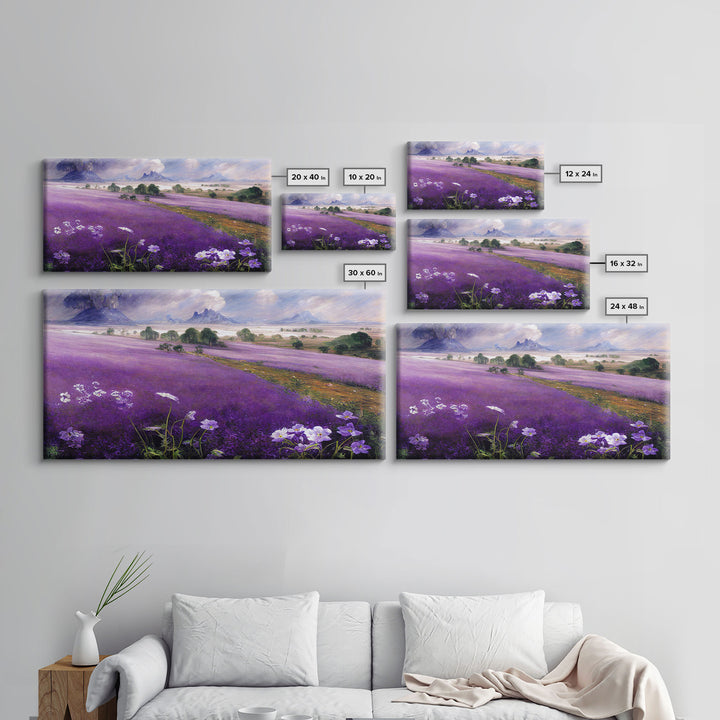 Purple Lavender Fields, Abstract Watercolor Art, Ready To Hang Canvas Print, Framed Wall Art