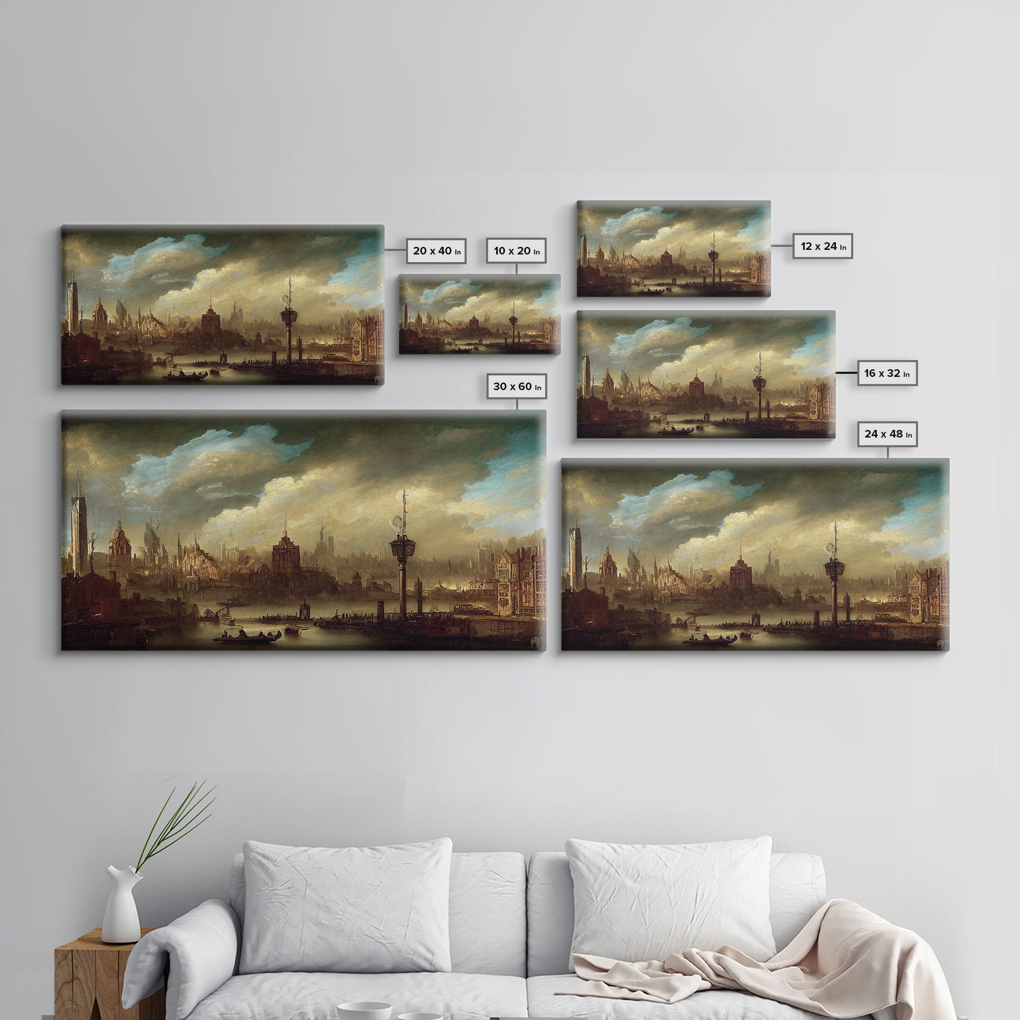 Victorian Steampunk Cityscape, Concept Art, Ready To Hang Canvas Print, Framed Wall Art