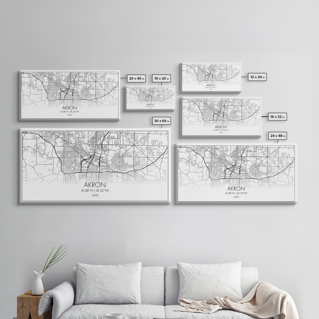 Akron Street Map, Ohio Map, Map Print, Modern Art, Wall Art, Canvas Print, Wall Hanging, Office Wall Décor, Couples Gift, City Map Canvas