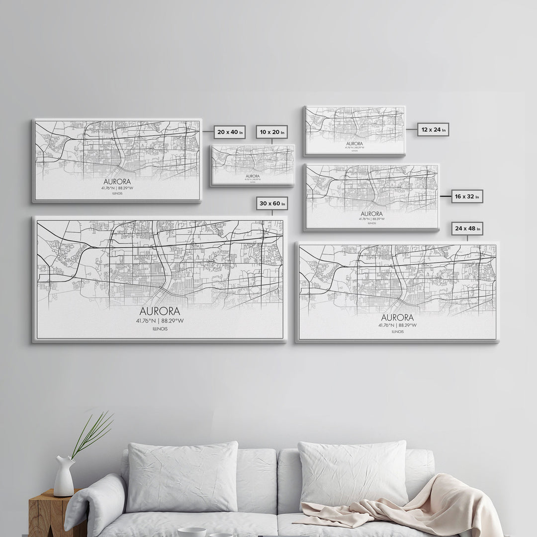 Aurora Street Map, Illinois Map, Map Print, Modern Art, Wall Art, Canvas Print, Room Décor For Teens, Cool Wall Art, Fun Gift, Classroom Art