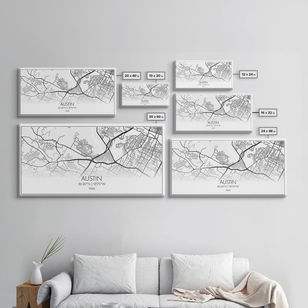 Austin Street Map, Texas Map, Map Print, Modern Art, Wall Art, Canvas Print, Teen Girl Room Décor, Gift For Coworker, Bookshelf Décor