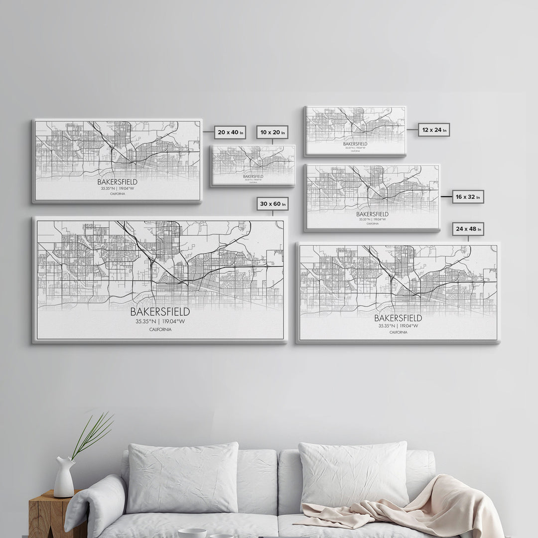 Bakersfield Street Map, California Map, Map Print, Modern Art, Wall Art, Canvas Print, Cabin Décor, Gift For Home, Unique Wall Art, Room Art