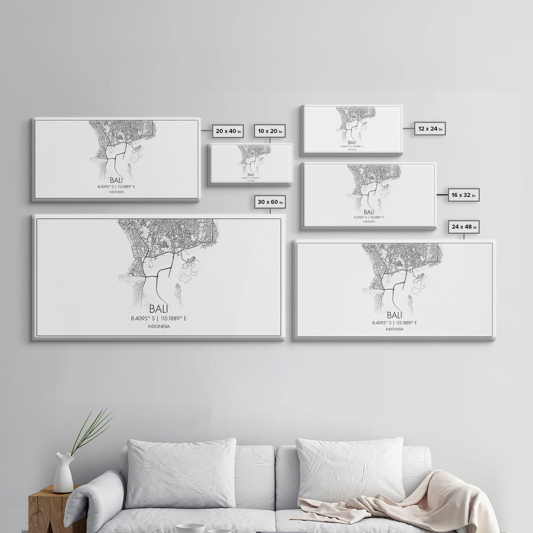 Bali Street Map, Indonesia Map, Map Print, Modern Art, Wall Art, Canvas Print, Asian Wall Art, Over Bed Wall Art, Gift For Friend, Prints