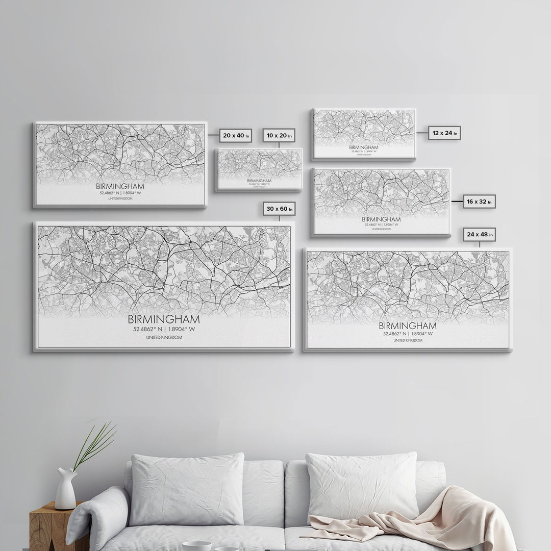 Birmingham Street Map, United Kingdom Map, Map Print, Modern Art, Wall Art, Canvas Art, Grandma Gifts, Dorm Décor, Office Wall Art, Prints