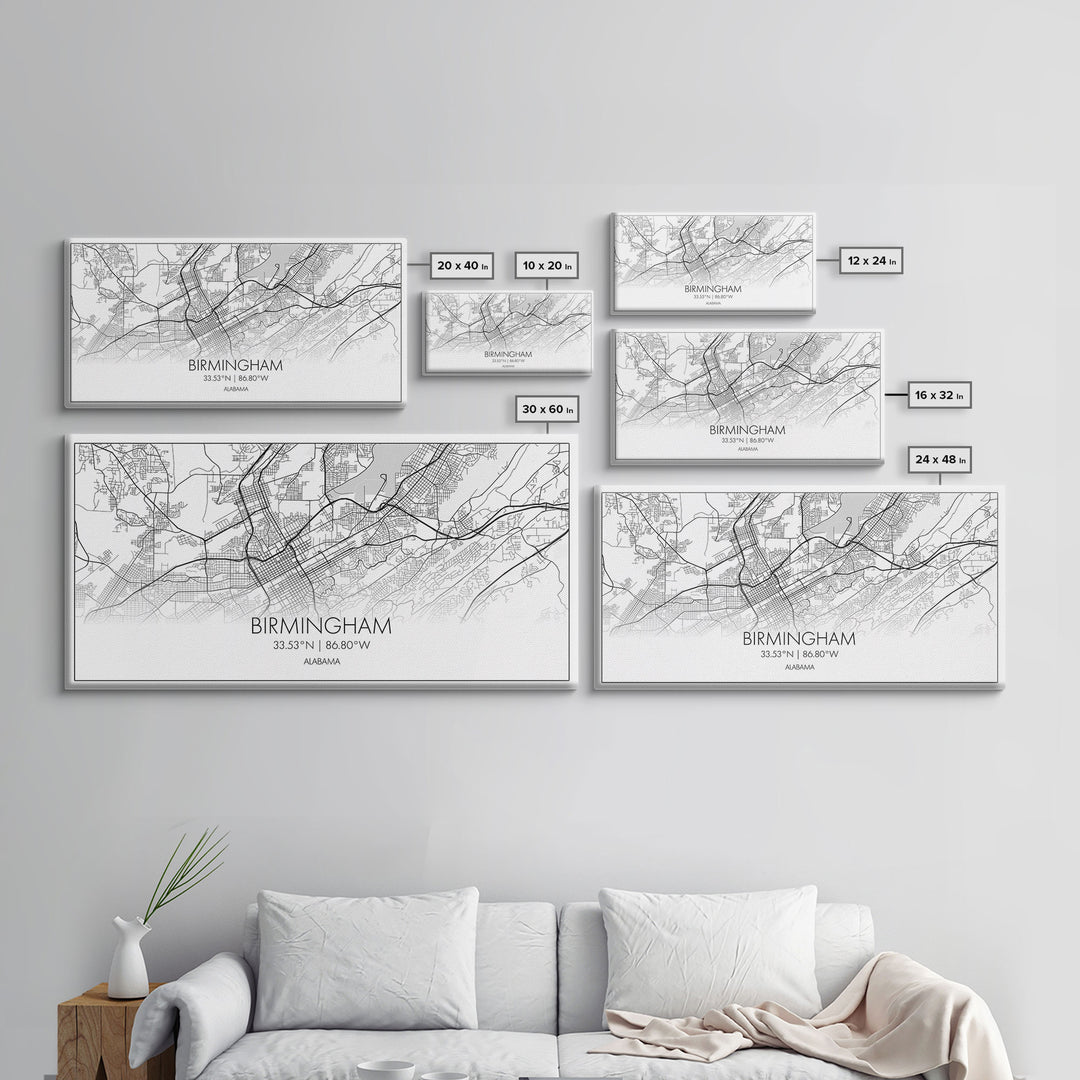 Birmingham Street Map, Alabama Map, Map Print, Modern Art, Wall Art, Canvas Print, Hometown Gifts, Entryway Décor, Farmhouse Wall Art