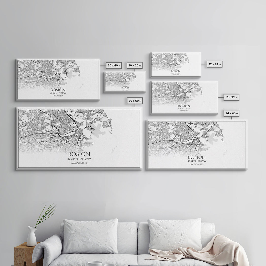 Boston Street Map, Massachusetts Map, Map Print, Modern Art, Wall Art, Canvas Art, Newlywed Gift, Gift For Parents, Farmhouse Wall Décor