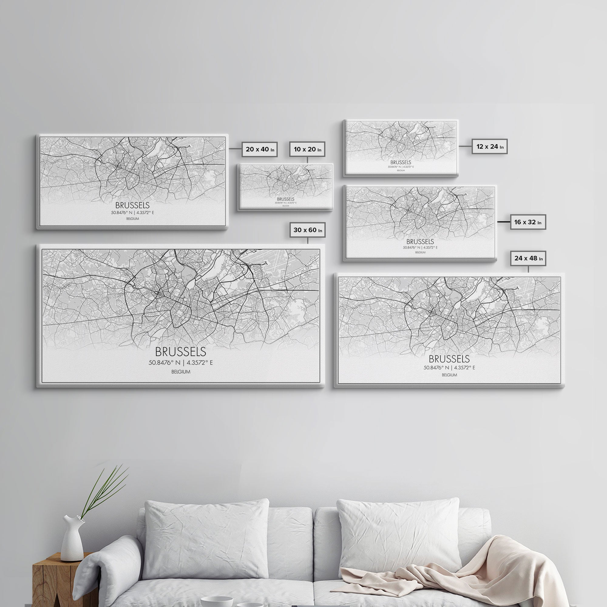 Brussels Street Map, Belgium Map, Map Print, Modern Art, Wall Art, Canvas Art, Travel Art Print, Home Wall Décor, New Homeowner Gift, Office