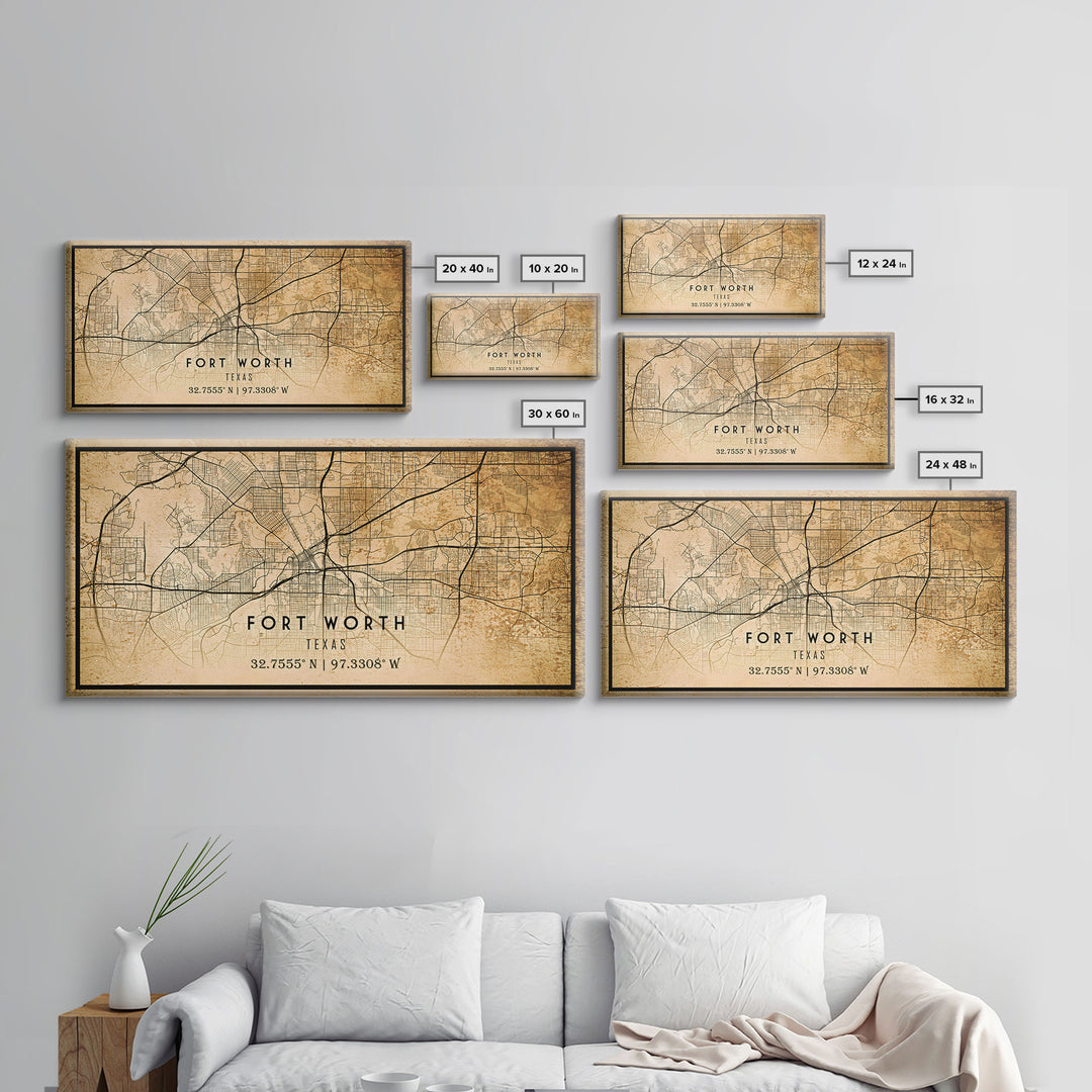 Fort Worth map print poster or framed canvas, Texas map print poster canvas, Fort Worth city map print poster canvas, Panther City