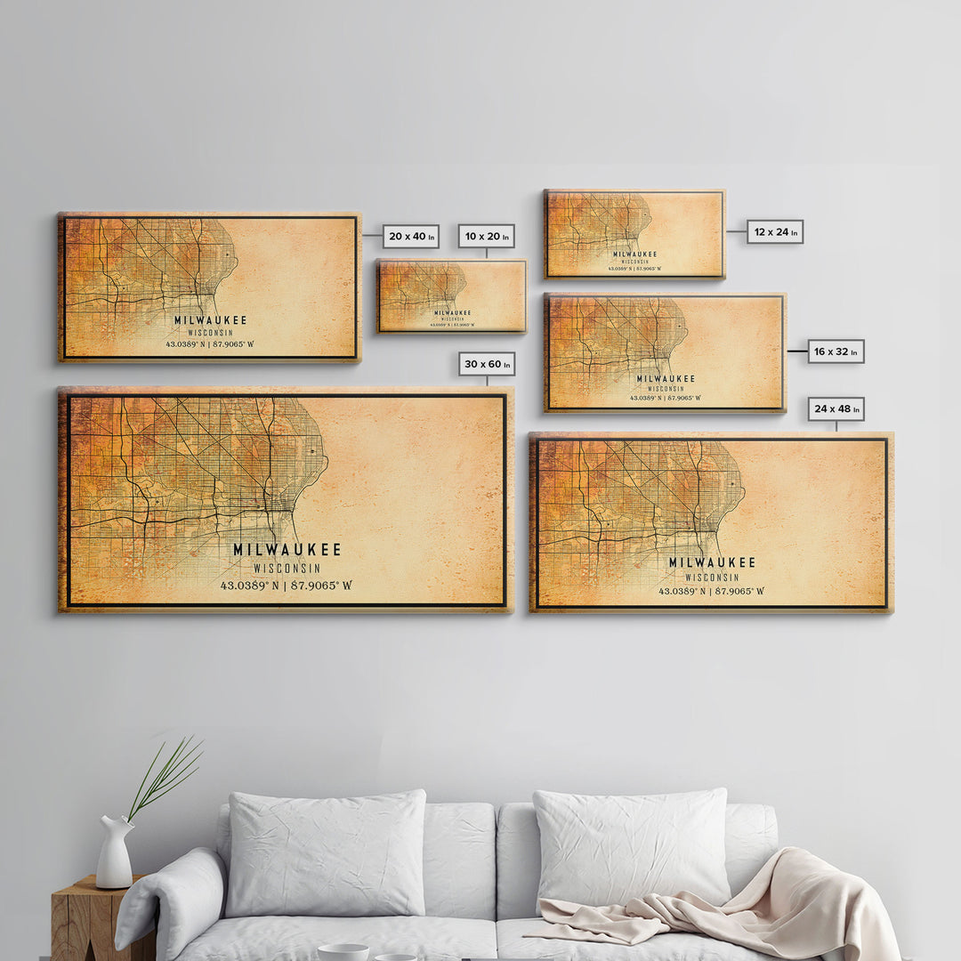 Milwaukee Wisconsin Street Map Wall Art, Framed Canvas Print, Wisconsin Map Print Poster and Canvas, Milwaukee City Office Wall Art