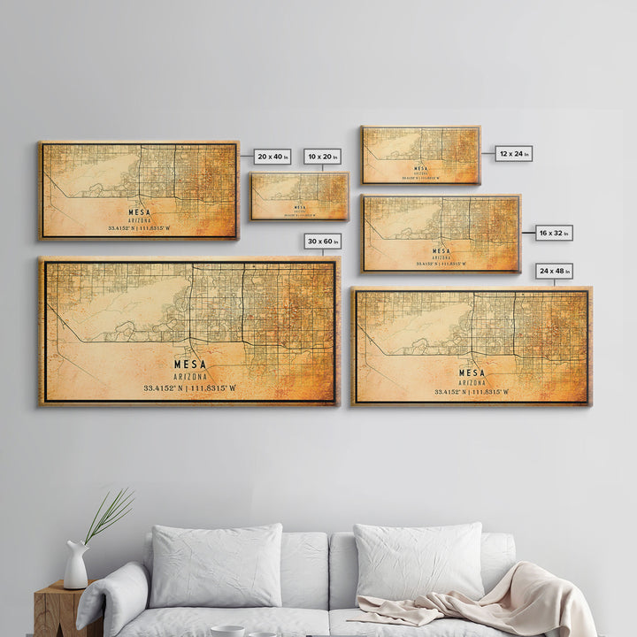 Mesa Arizona United States map print poster or Framed canvas | Arizona United States road map print poster canvas, distressed map art