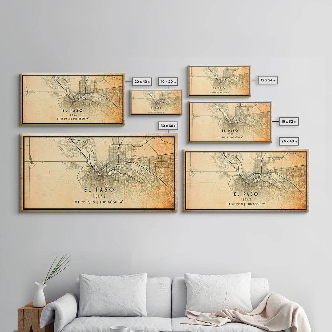 El Paso Texas Vintage Map Print, El Paso Map, Texas Map Art, El Paso City Road Map Poste, Vintage Gift Map, Travel Vacation Art, Rustic Map