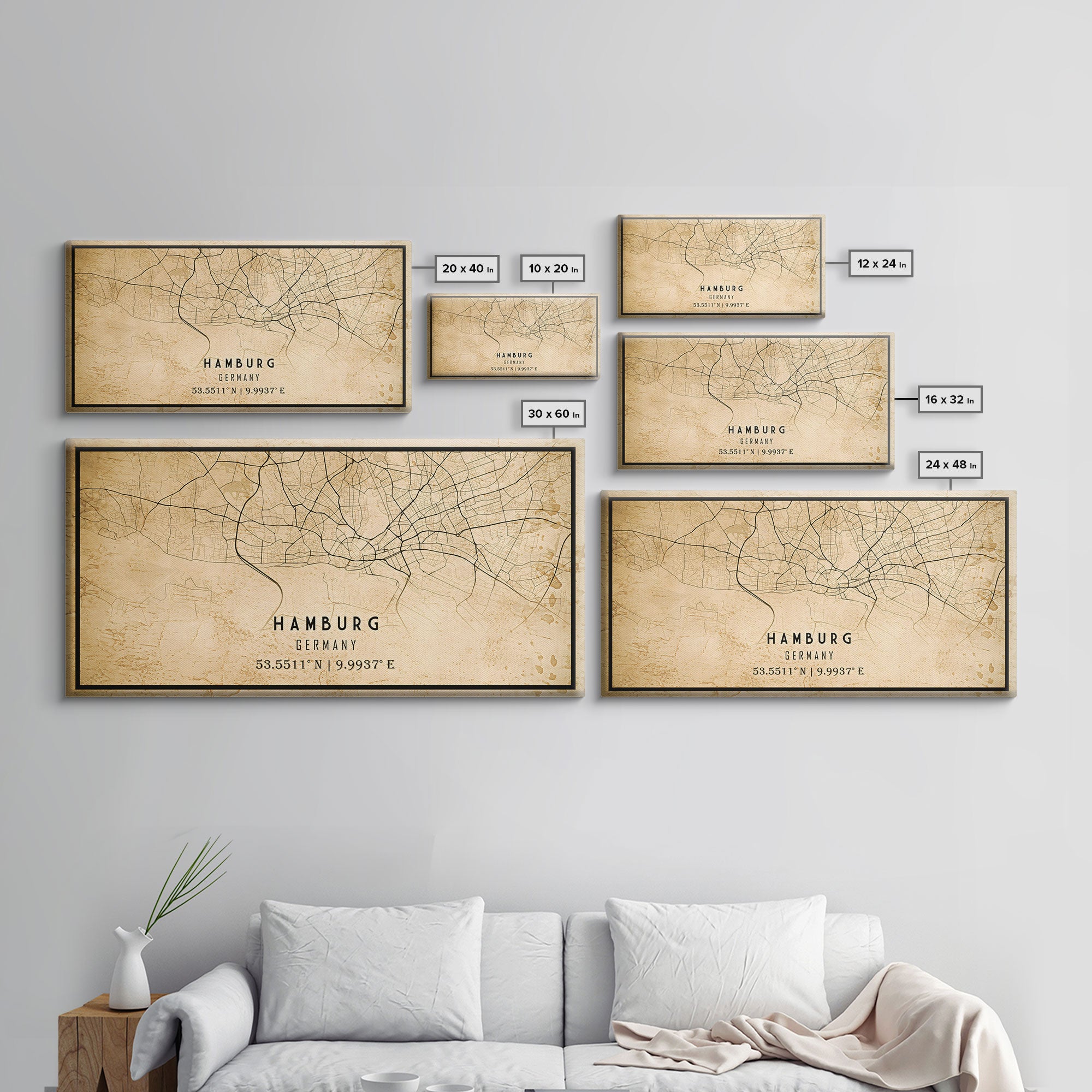 Old Hamburg Germany City Map Wall Art Canvas Print, Vintage Style Hamburg Map, Framed Wall Art, Cool Hamburg Wall Art, Office Art