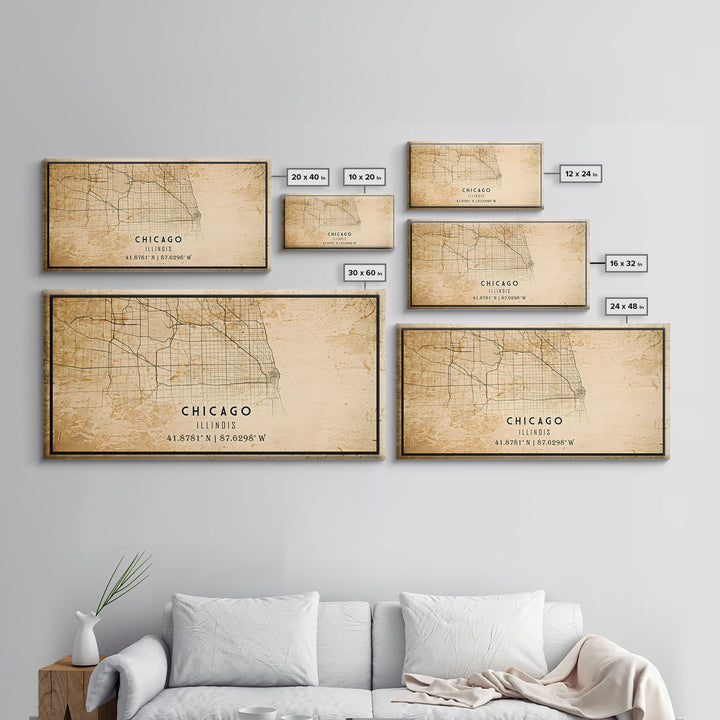 Distressed Chicago map print poster or framed canvas, Illinois road map print poster canvas, Chicago city map print poster canvas