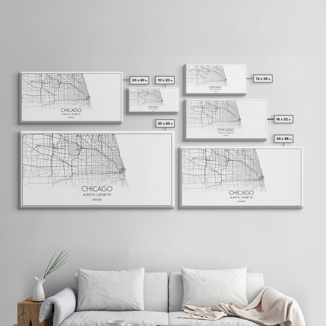 Chicago Street Map, Illinois Map, Map Print, Modern Art, Wall Art, Canvas Art, Apartment Décor, Housewarming Gift, Dorm Wall Art, Office Art