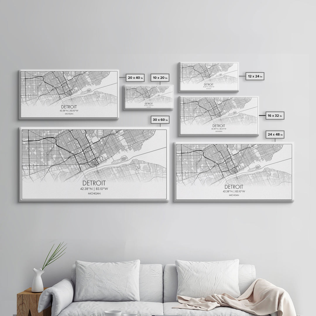 Detroit Street Map, Michigan Map, Map Print, Minimalist Art, Wall Art, Canvas Art, Office, Apartment Décor, Poker Room Décor, Fun Wall Art