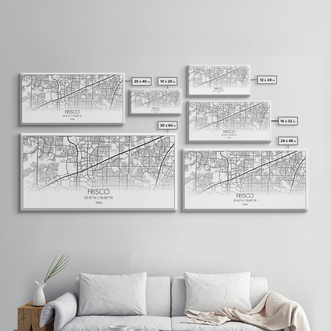 Frisco City Map, Texas Map, Map Art, Minimalist Art, Wall Art, Canvas Art, Black And White Art, College Student Gift, Man Cave Décor, Prints