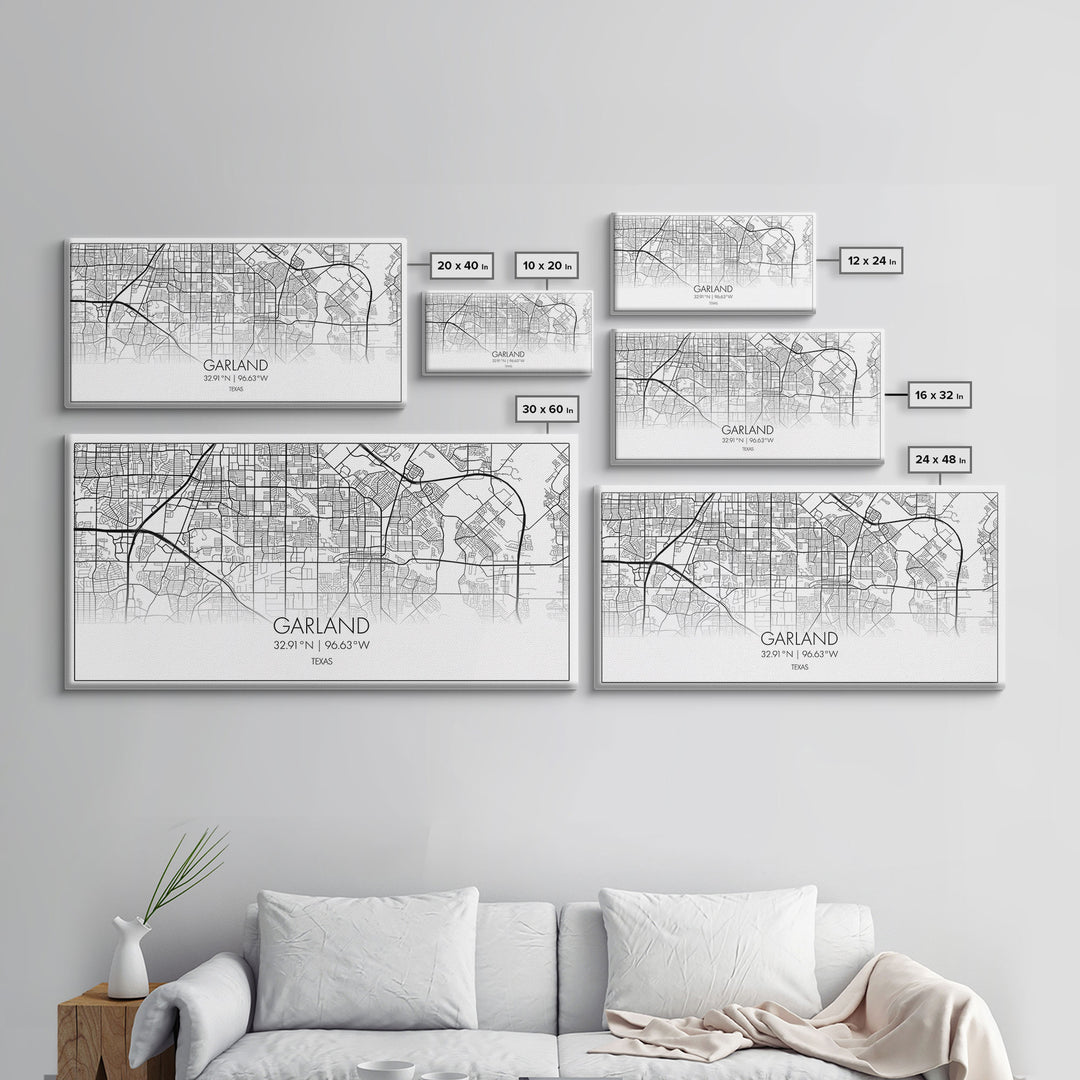 Garland City Map, Texas Map, Map Art, Minimalist Art, Wall Art, Canvas Art, Western Décor, Rustic Farmhouse Décor, Best Friend Gift, Office