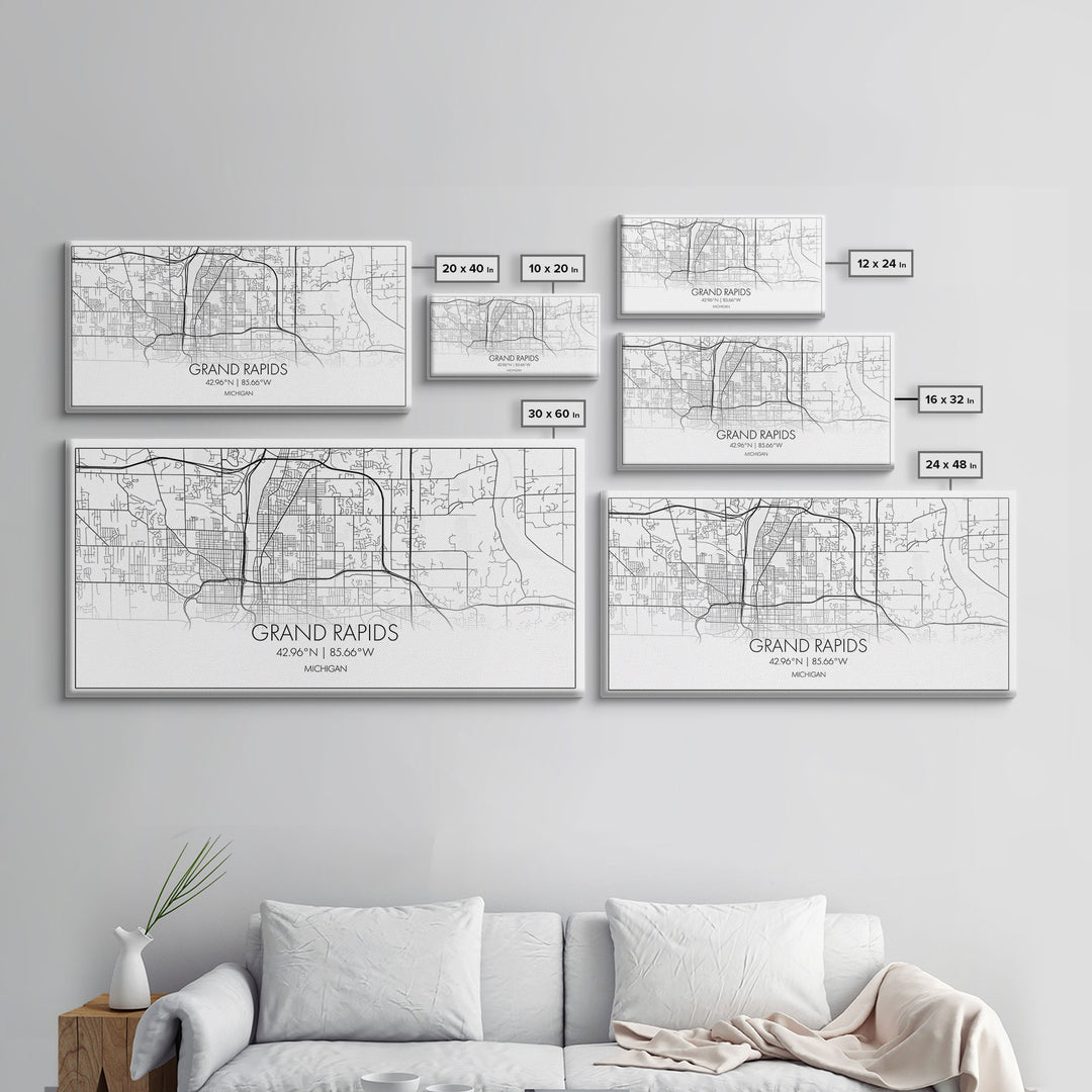 Grand Rapids City Map, Michigan Map, Map Art, Minimalist Art, Wall Art, Canvas Art, Graduation Gift, Modern Farmhouse Wall Art, Office Art