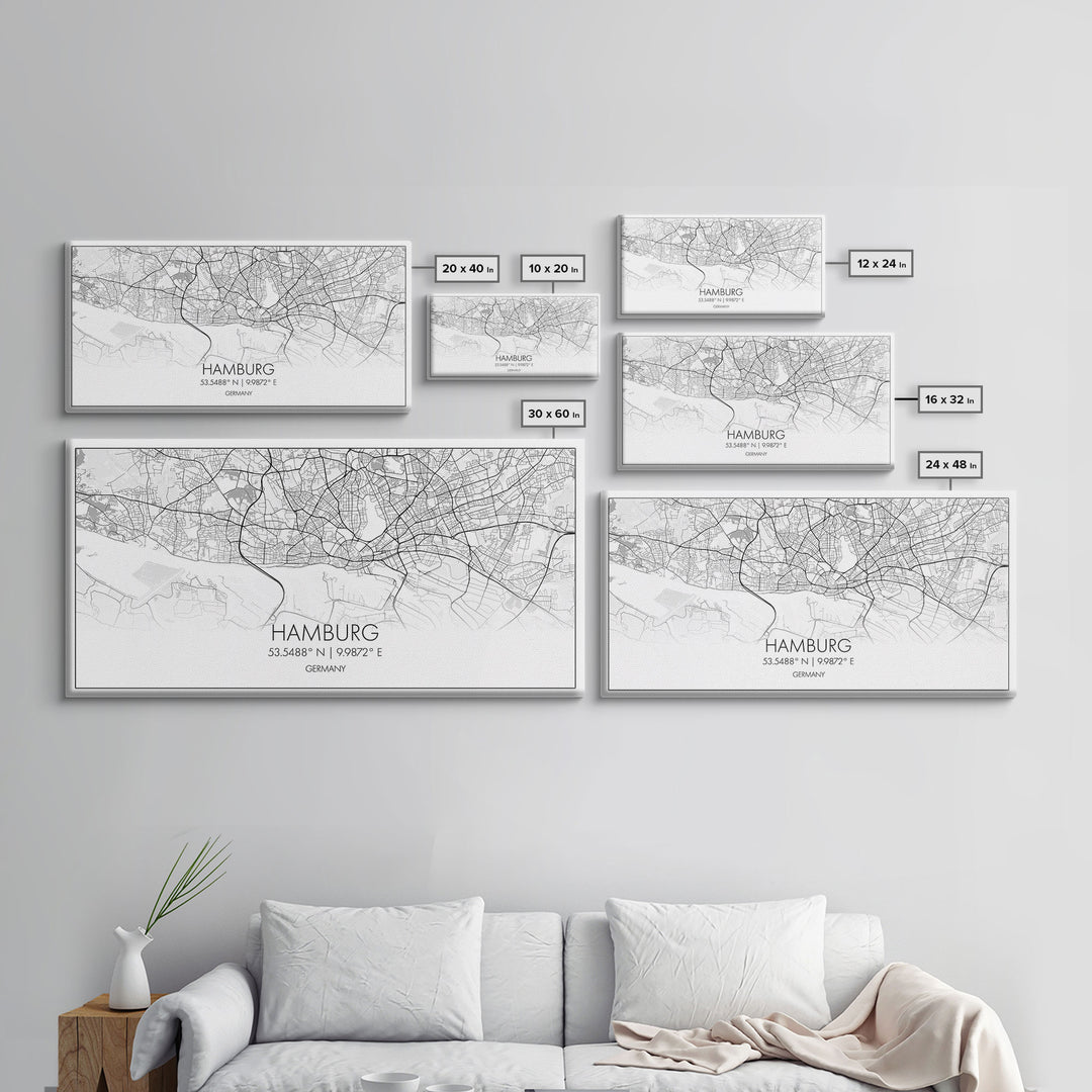 Hamburg City Map, Germany Map, Map Art, Minimalist Art, Wall Art, Canvas Art, Europe Wall Art, Gifts For Dad, Office Wall Art, Unique Art