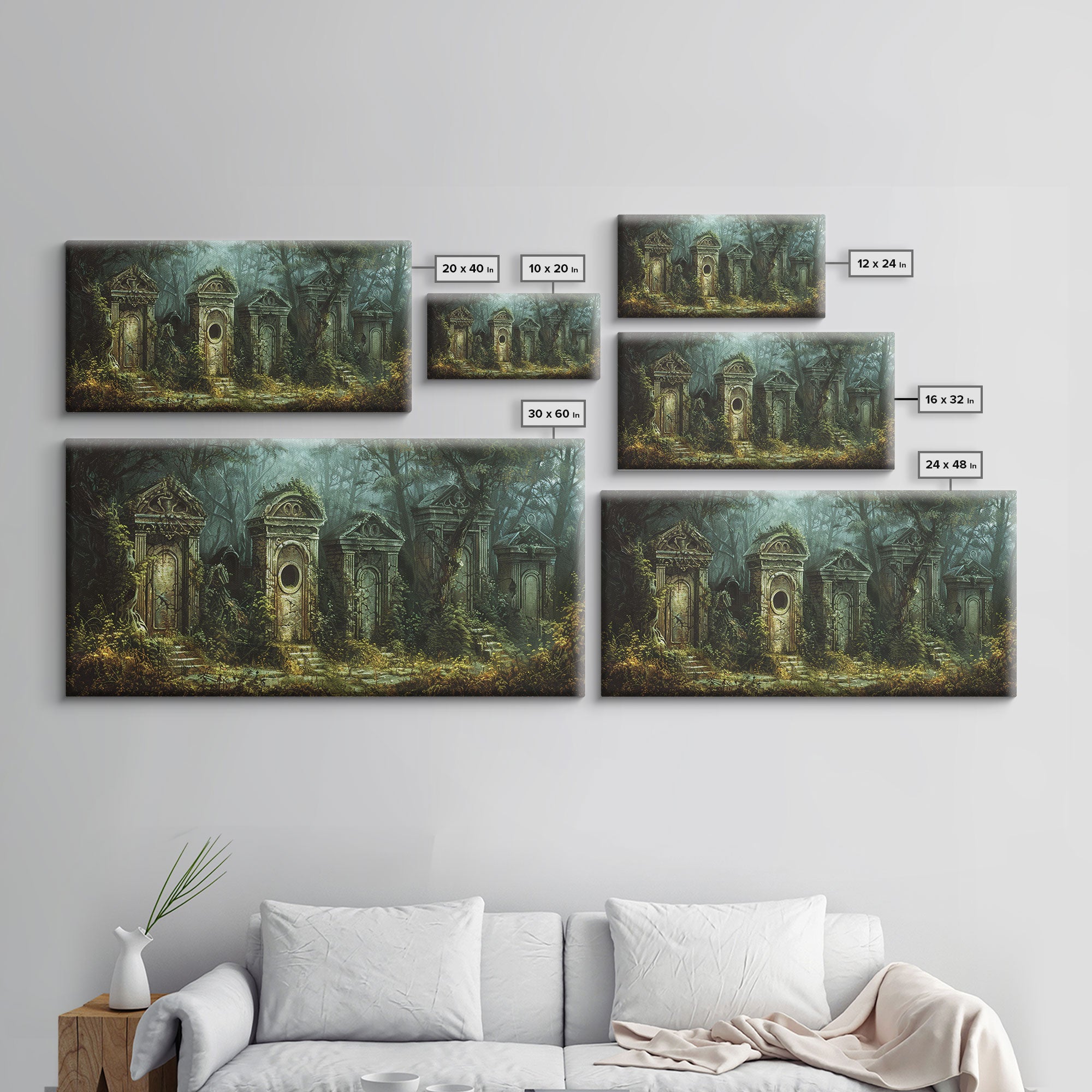 The Haunted Grave Yard, Spooky Season Framed Canvas Print, Halloween Decor, Spooky Vibes, Dark Academia Wall Art