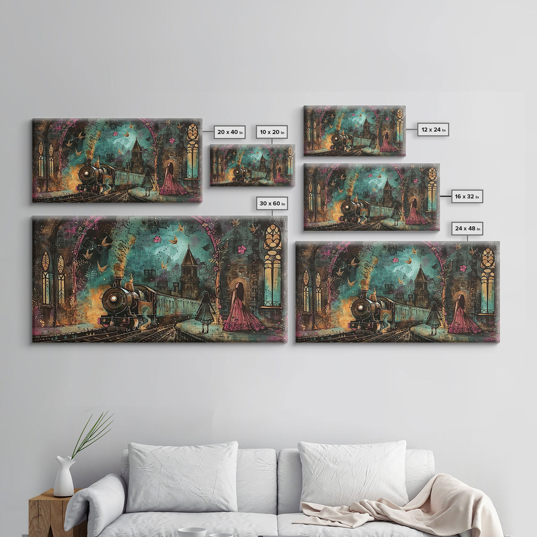 Spooky Haunted Railway, Spooky Wall Art, Framed Canvas Print, Unique Halloween Wall Art Gift Idea, Halloween Props