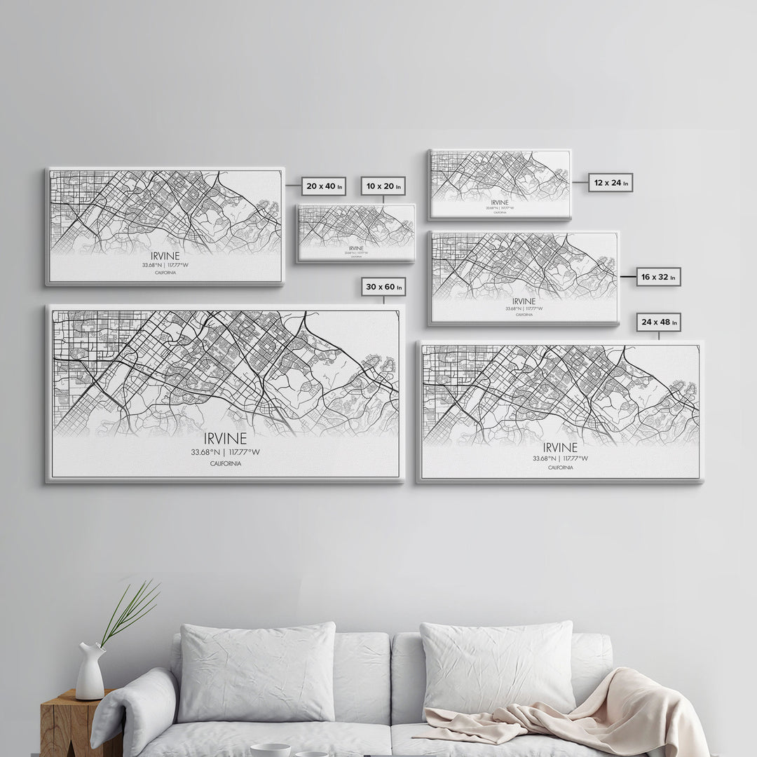 Irvine City Map, California Map, Map Art, Modern Art, Wall Art, Canvas Art, Bedroom Wall Décor, Engagement Gift, Tiny Home Décor, Home Décor