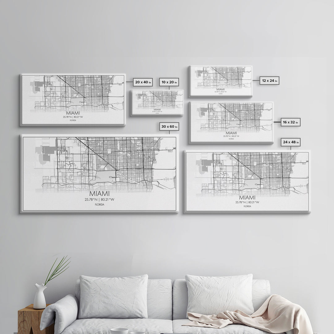 Miami City Map, Florida Map, Map Art, Minimalist Wall Art, Wall Art, Canvas Art, Miami Wall Art, F1 Wall Art, Gift For Couple, Boys Room Art