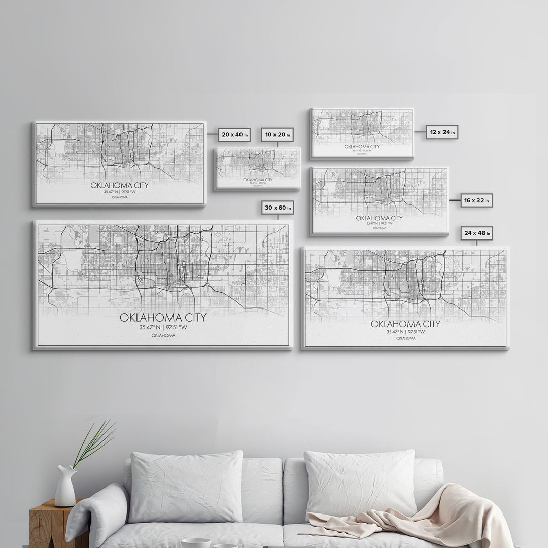 Oklahoma City Map, Oklahoma Art, Map Print, Minimalist Wall Art, Wall Art, Canvas Art, Panoramic Art, Farmhouse Décor, Real Estate Gift