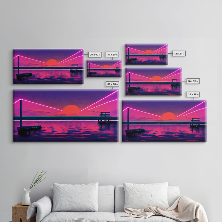 Outrun Style Abstract Wall Art | Framed Canvas Print | Framed Art | Unique Wall Decor | Centerpiece Art | Large Art | Synthwave Retro Art