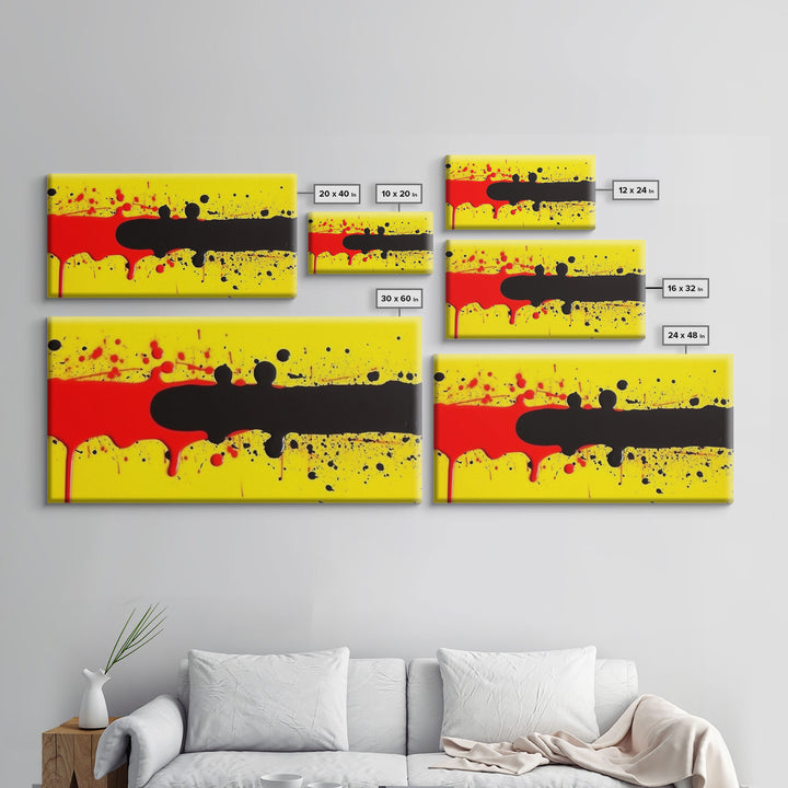 Splatter Graffiti Art - Black, Red & Yellow Painting / Canvas Print - Retro / Midcentury Style Abstract / Impressionist Art - Splatter Art