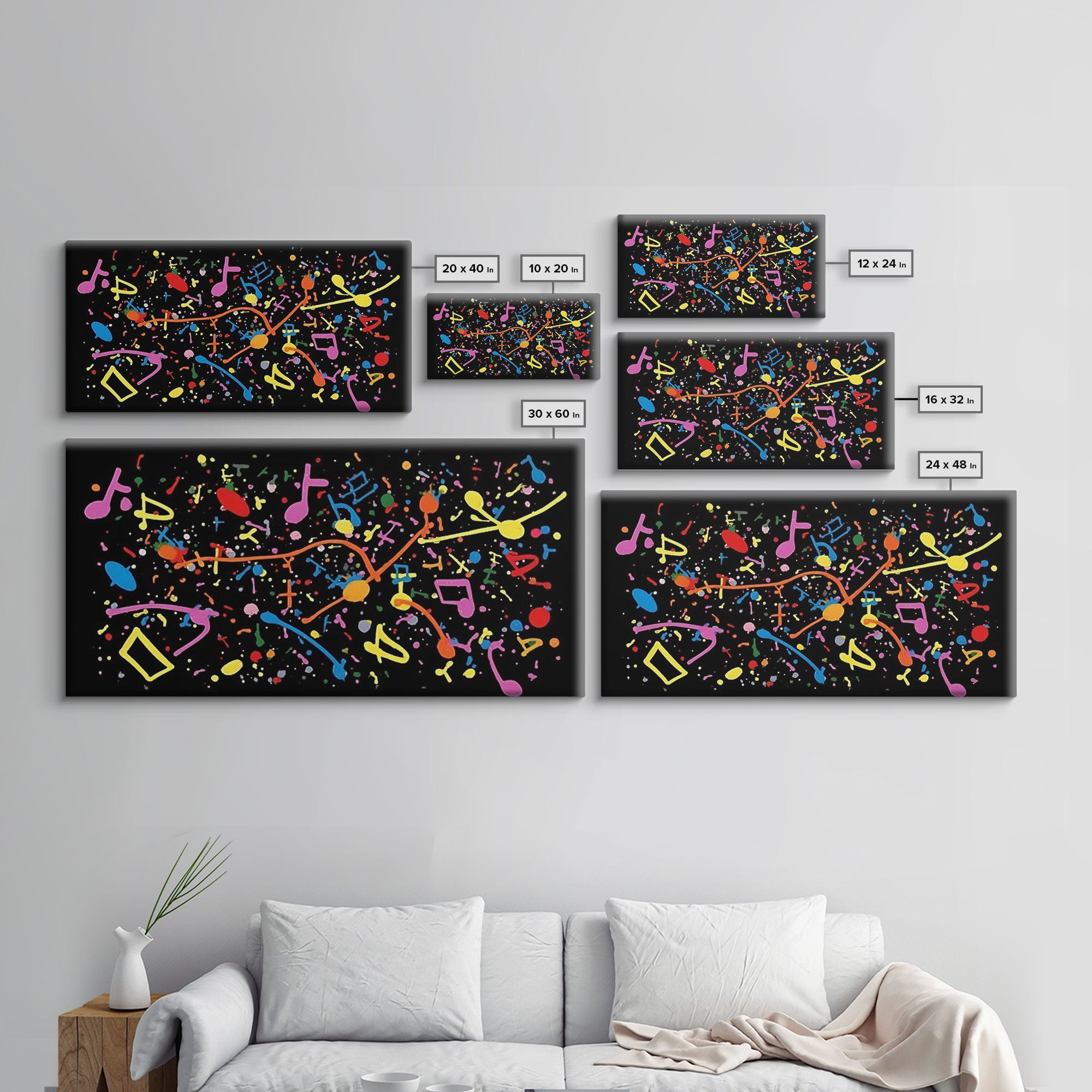 Musical Notes Graffiti Art - Colorful Painting / Canvas Print - Retro / Midcentury Style Abstract / Impressionist Art - Splatter Art