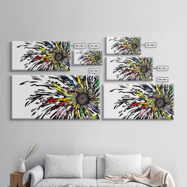 Abstract Flower Art - Exploding Flower - Rainbow Flower Painting / Canvas Print - Framed Wall Art - Unique Minimalist / Expressionist Art