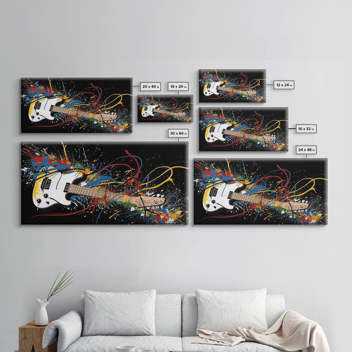 Jackson Pollock Graffiti Guitar Wall Art - Framed Canvas Print - Abstract Painting - Framed Wall Art - Colorful Retro Style Art