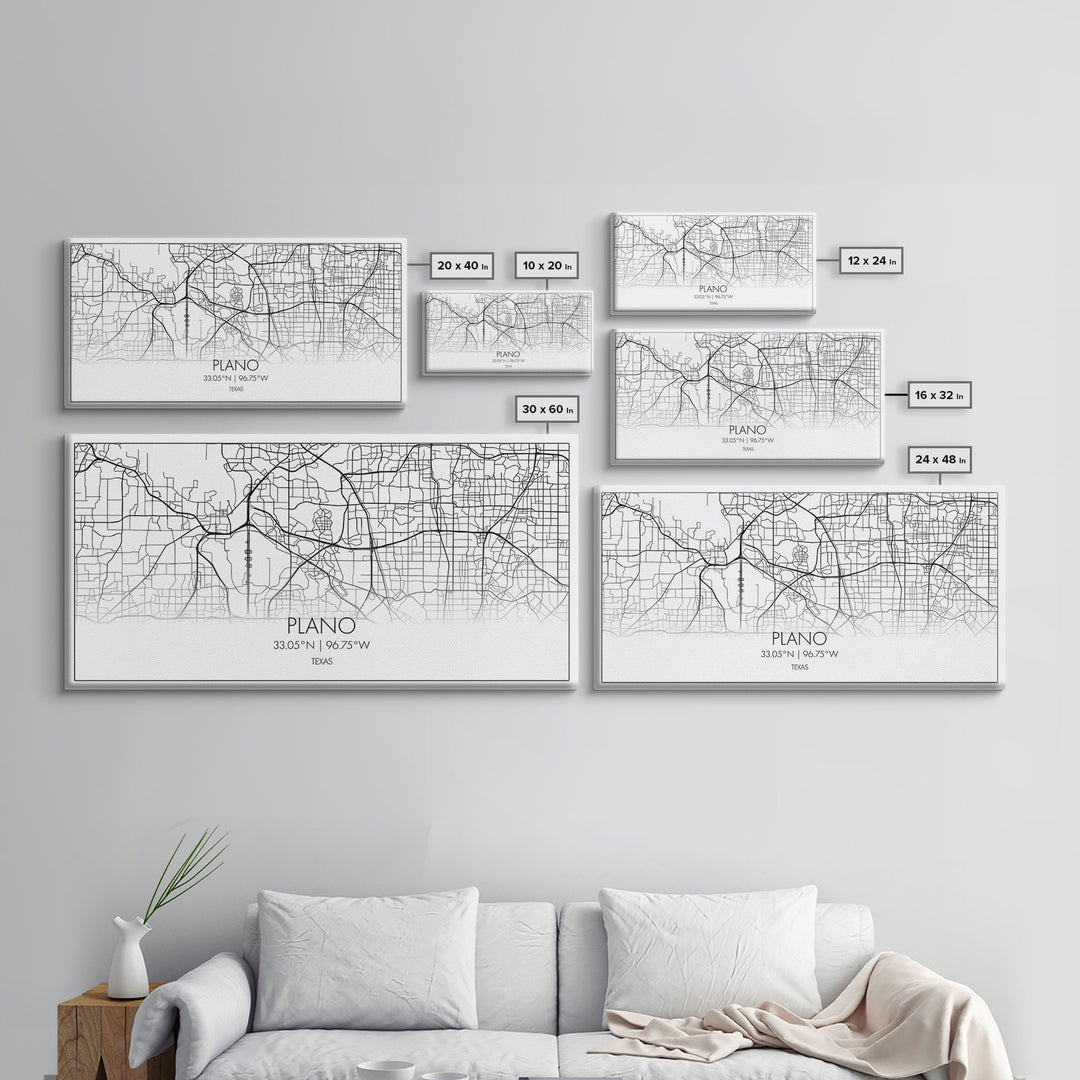 Plano City Map, Texas Art, Map Print, Minimalist Wall Art, Wall Art, Canvas Art, Marketing Gifts, Dorm Wall Art, Cabin Wall Art, Panoramic