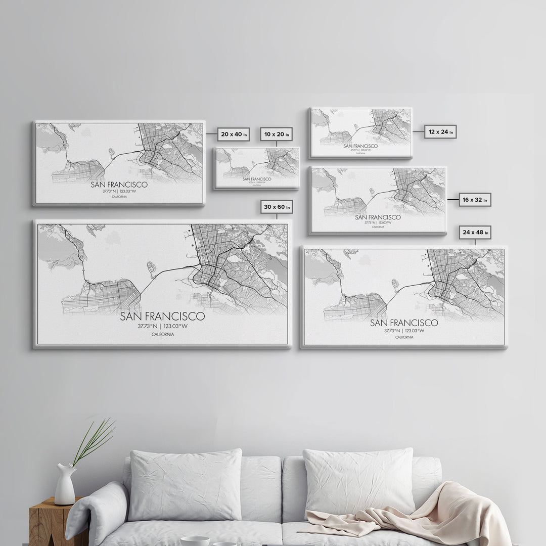 San Francisco City Map, California Art, Map Print, Modern Wall Art, Wall Art, Canvas Art, Bookshelf Décor, Dining Room Prints, City Wall Art