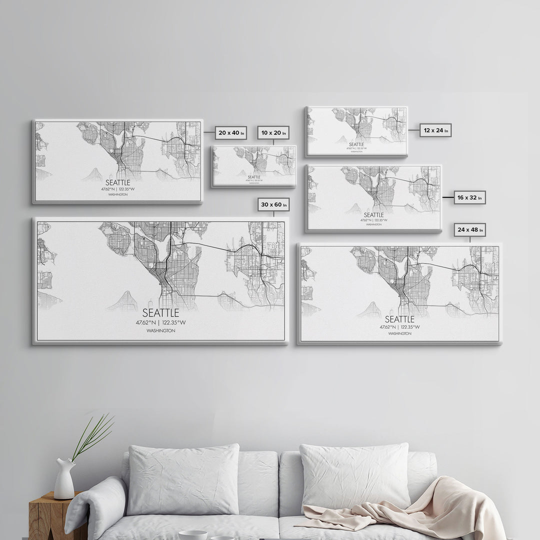 Seattle City Map, Washington Art, Map Print, Modern Wall Art, Wall Art, Canvas Art, Horizontal Wall Art, Tiny House Décor, Moving Gift