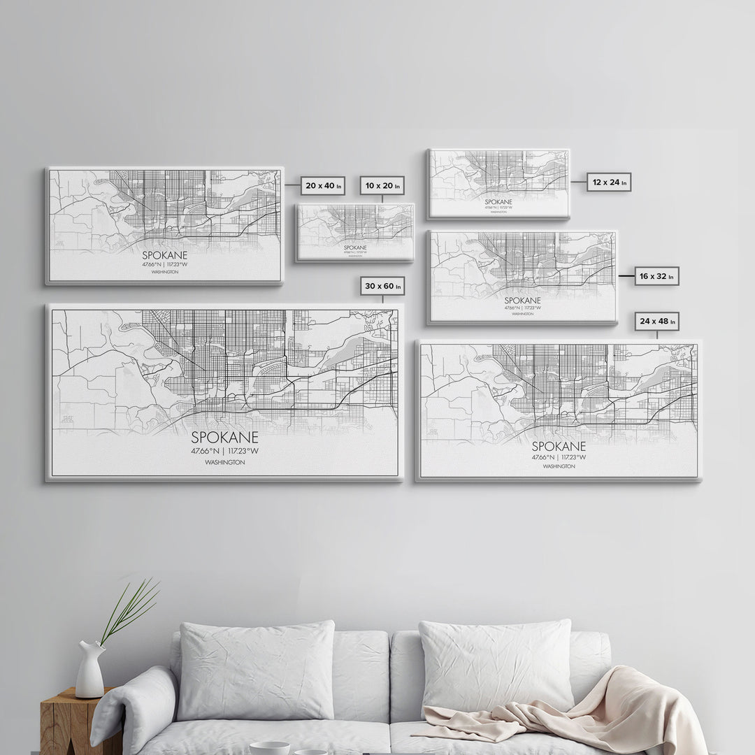 Spokane City Map, Washington Art, Map Print, Modern Wall Art, Wall Art, Canvas Art, Family Room Wall Art, Landscape Art Print, Military Gift