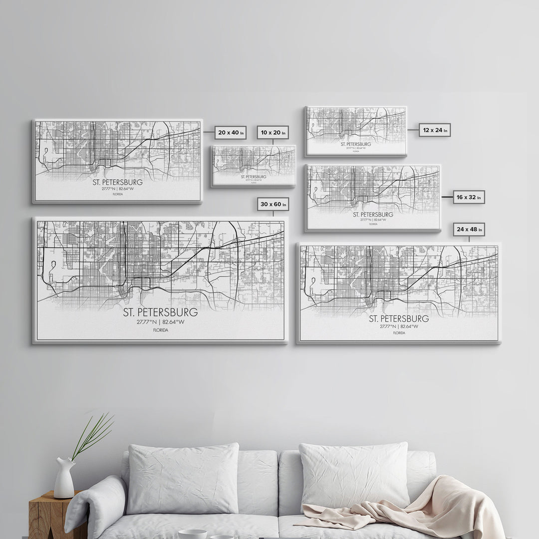 St Petersburg City Map, Florida Art, Map Print, Modern Wall Art, Wall Art, Canvas Art, First Home Gift, Ranch House Décor, Office Prints