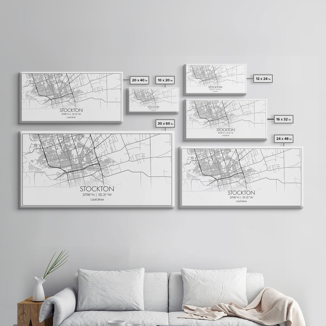 Stockton City Map, California Art, Map Print, Modern Wall Art, Wall Art, Canvas Art, Horizontal Wall Art, Appreciation Gift, Travel Print