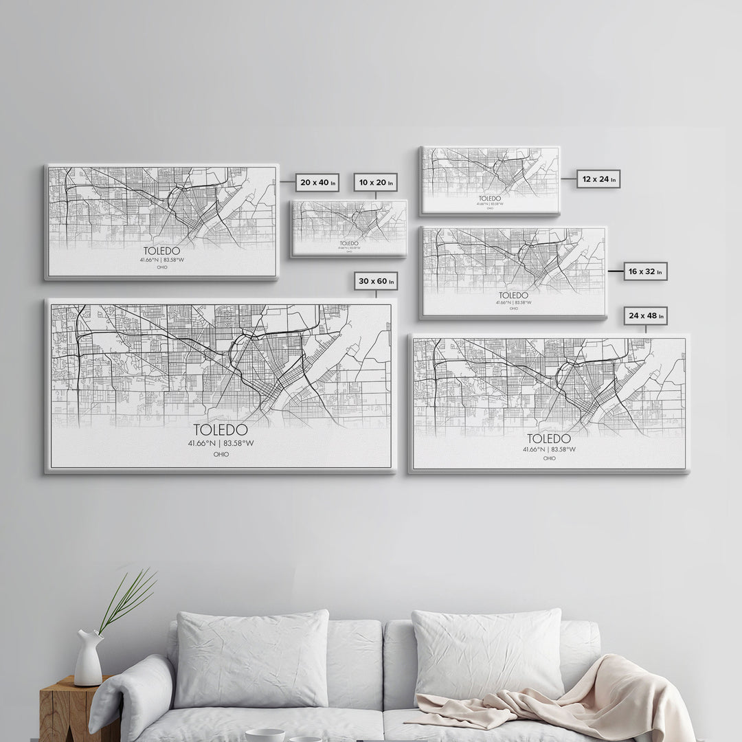 Toledo City Map, Ohio Art, Map Print, Modern Wall Art, Wall Art, Canvas Art, Landscape Art Print, Gift For Boss, Ranch House Décor