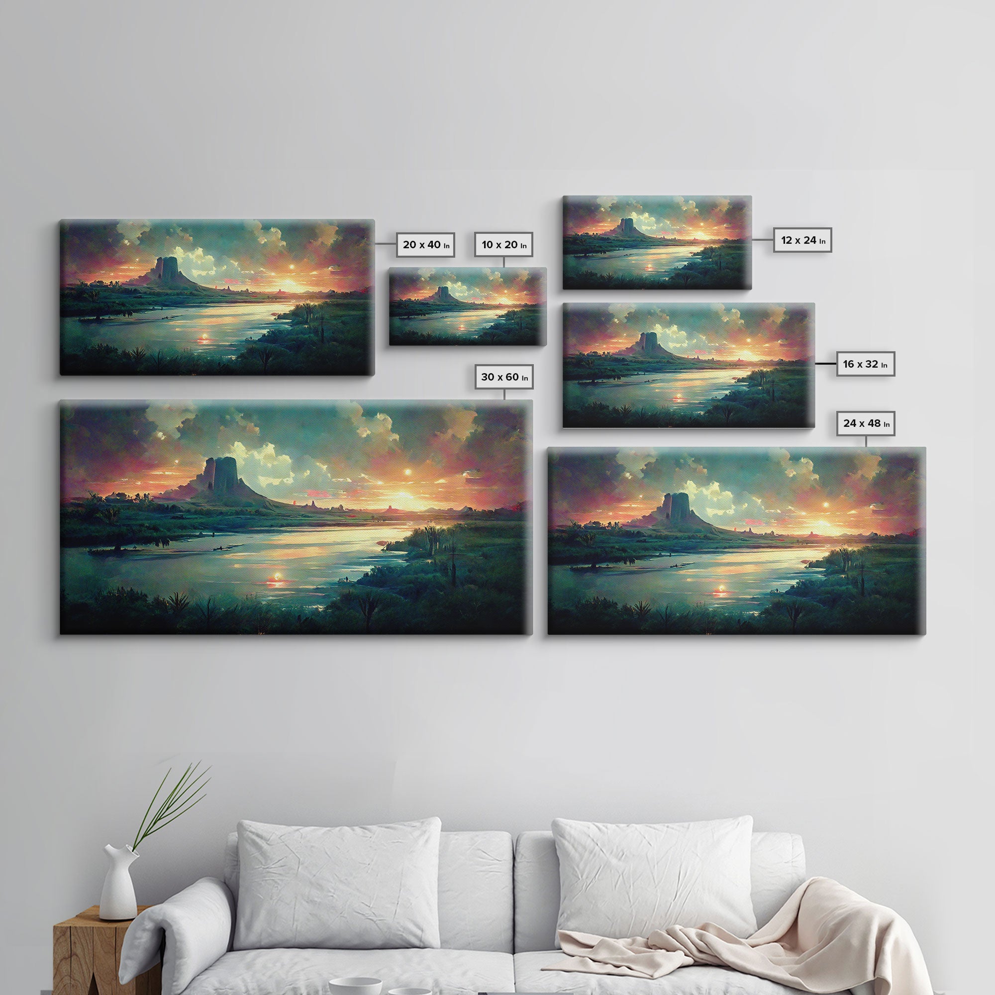 Vaporwave Sunset Canvas Print, beautiful landscape art, living room wall art