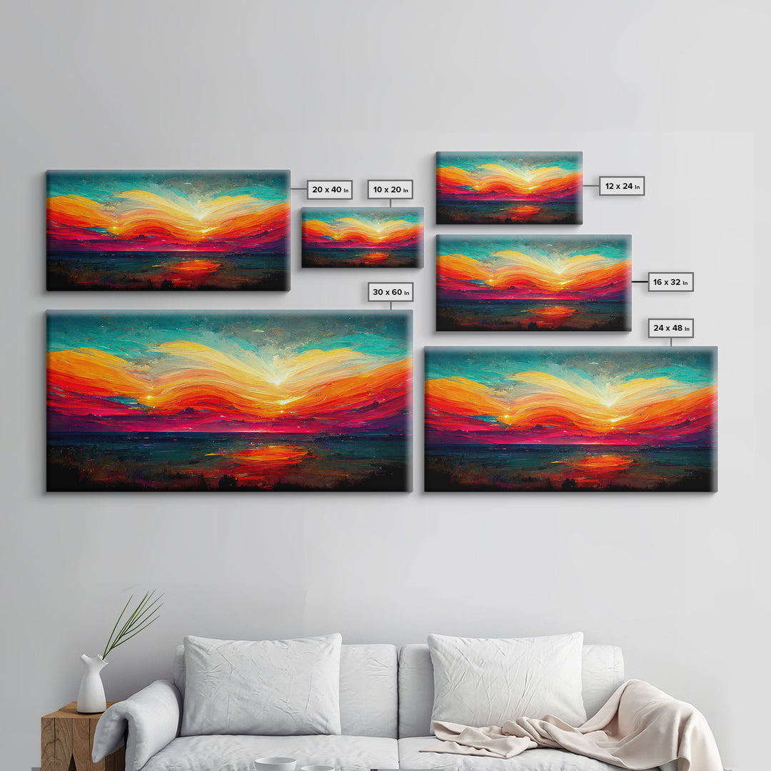 Beautiful sunset canvas print, canvas art, ink painting style, abstract sunset wall art, cool wall art