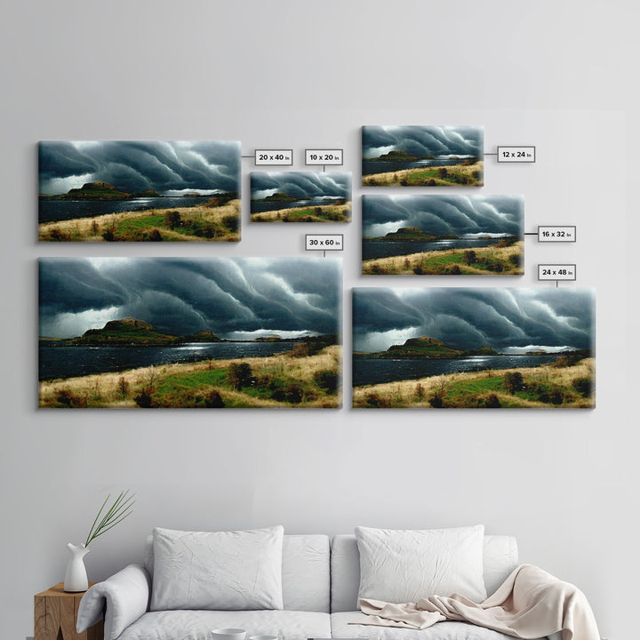 A Thunderstorm at night over the lake, canvas print, rain storm over a lake, cool wall art, unique wall art, ready to hang canvas