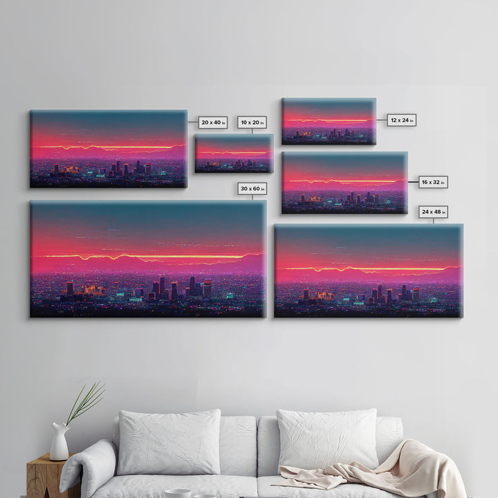 Los Angeles Wall Art, California at sunset canvas print, outrun style, vapor wave, synth wave sunset, ready to hang wall art