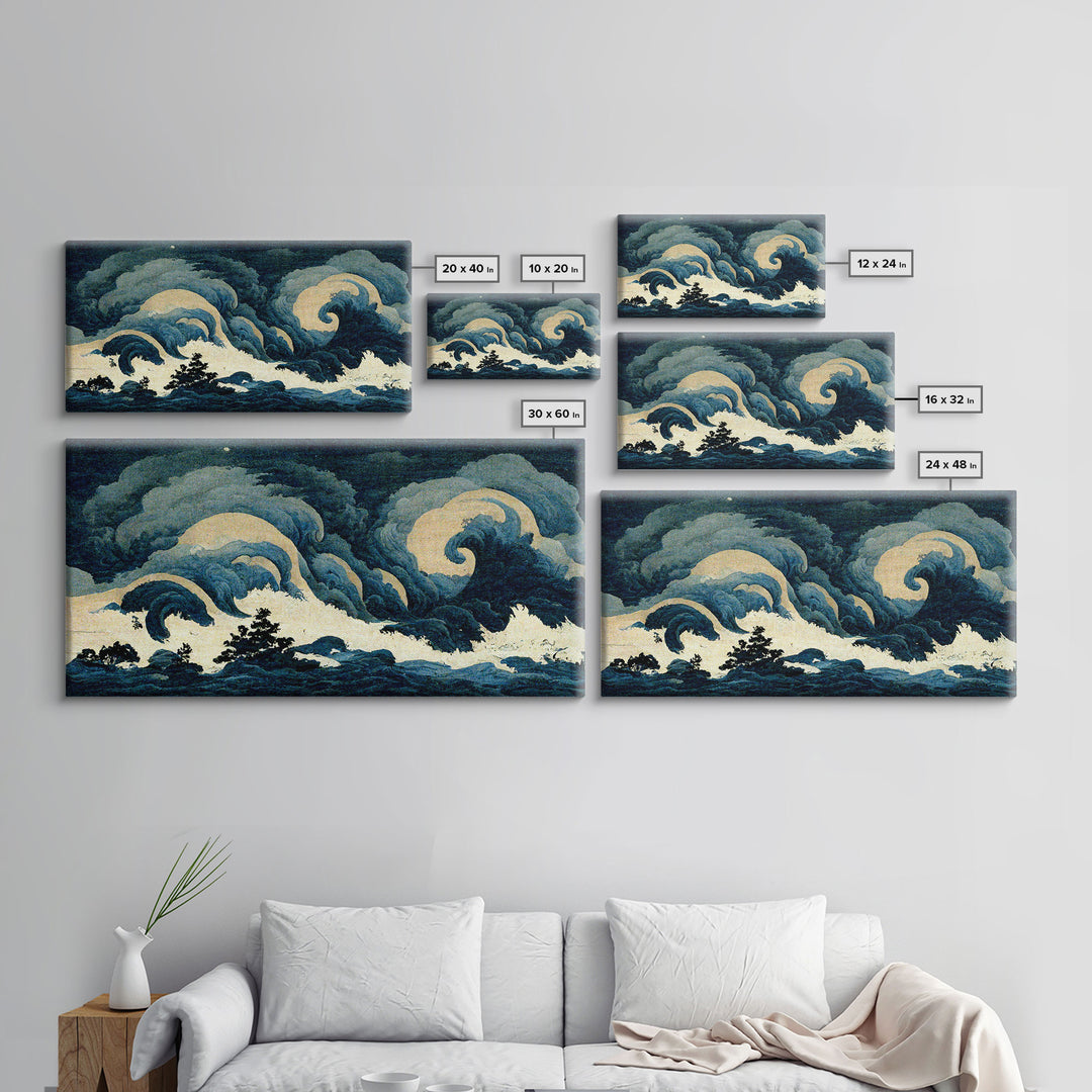 Japanese Style Wall Art, A Stormy Sea, Canvas Print, ready to hang wall art