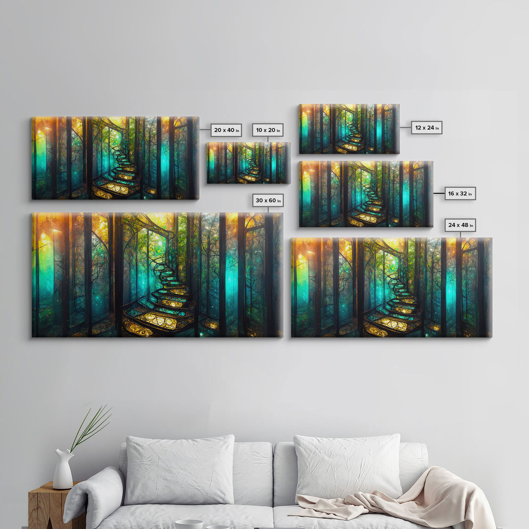 Fantasy wall art, canvas print, magical forest, fantasy landscape art, ready to hang wall art, bioluminescent glowing fantasy wall decor