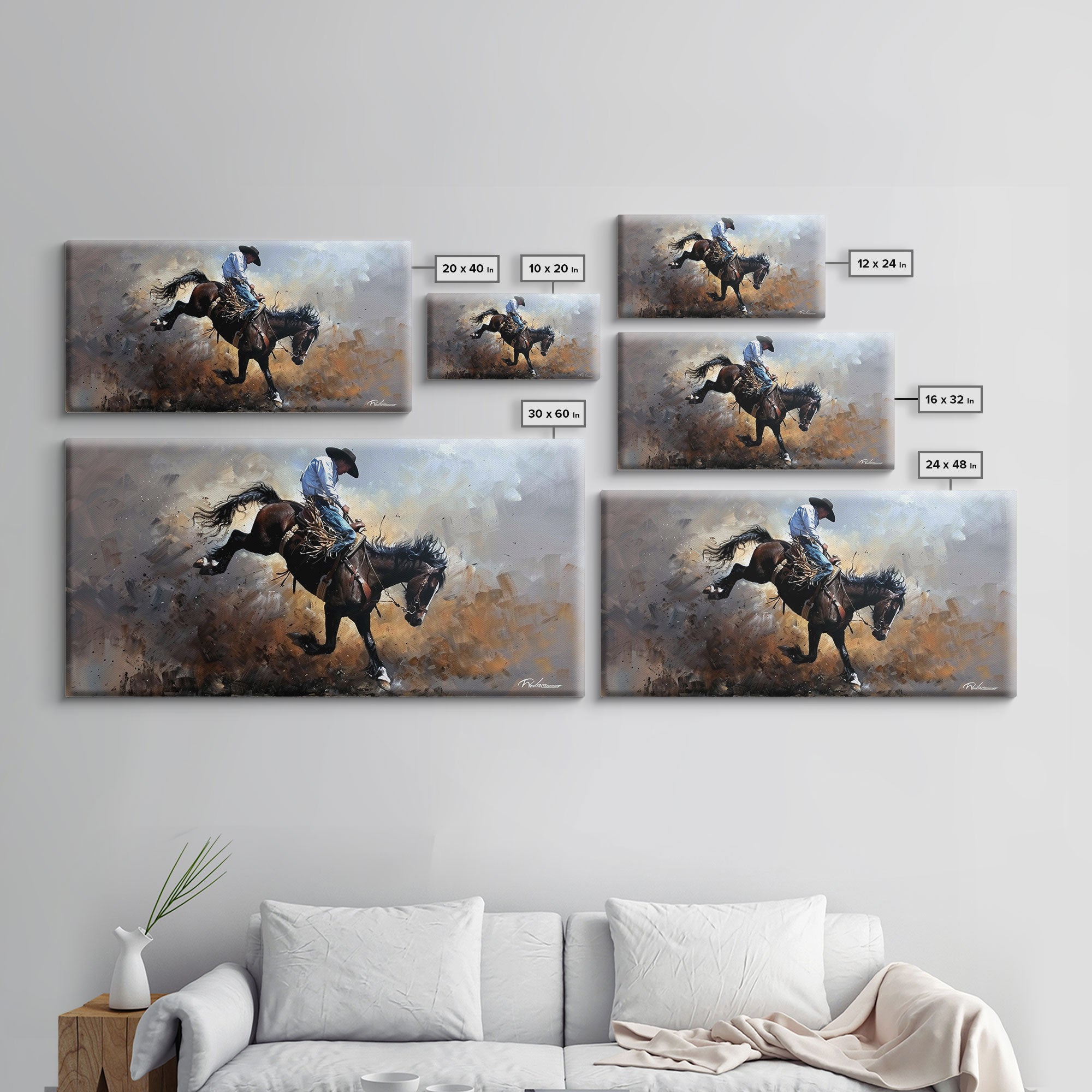 Wild Bronco Rider in Dusty Arena Scene, Stunning Framed Canvas Print, Ideal for Living Room Art, Western Bedroom Decor, Home Wall Art